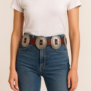 Rebecca Minkoff Silver Concho Western Leather Belt – 38”